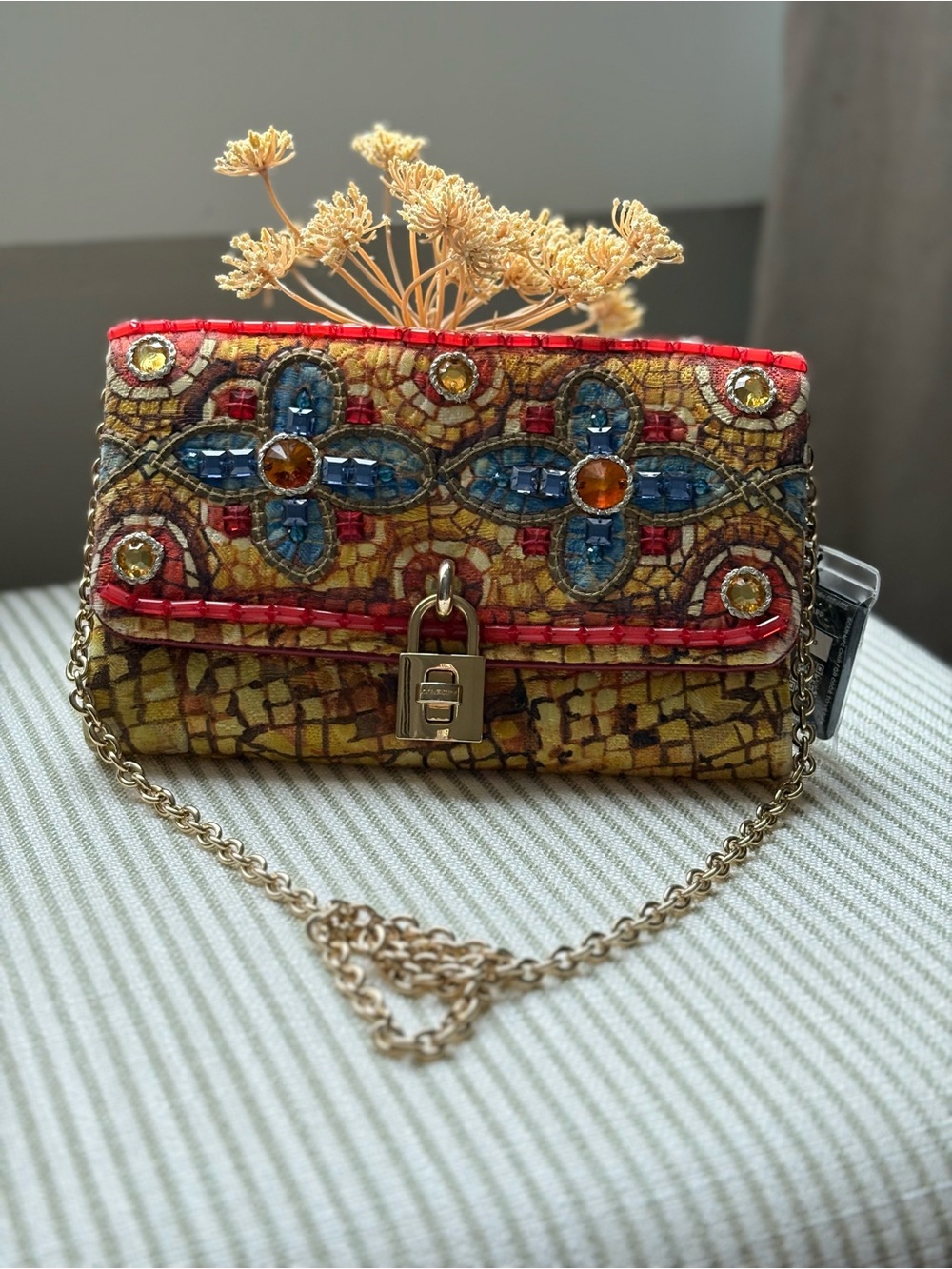 Dolce & Gabbana Limited Edition Yellow, Blue and Red Beaded Mosaic Crossbody